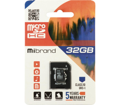 Карта памяти Mibrand 32GB microSDHC class 10 UHS-I (MICDHU1/32GB-A)