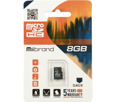 Карта памяти Mibrand 8GB microSDHC class 10 (MICDHC10/8GB)