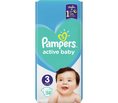 Подгузник Pampers Active Baby Midi Размер 3 (6-10 кг), 58 шт. (8001090949707)