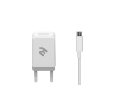 Зарядное устройство 2E USB Wall Charger USB:DC5V/2.1A +кабель MicroUSB 2.4A, white (2E-WC1USB2.1A-CM)